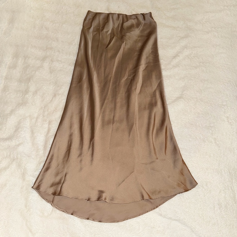 ZARA Brown Satin Effect Midi Skirt